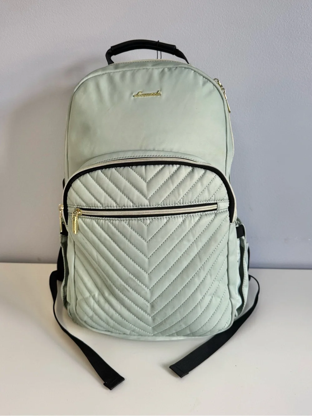 LOVEVOOK Mint Green Quilted Backpack Diaper Travel Bag USB Gold Hardware